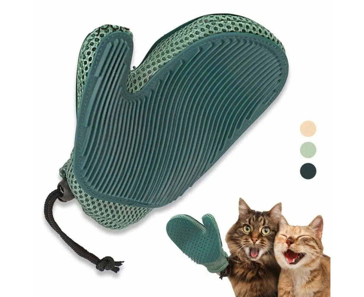 2-In-1 Durable Pet Fur Remover Efficient Hair Glove for Dog, Cat Shedding Massage - Green