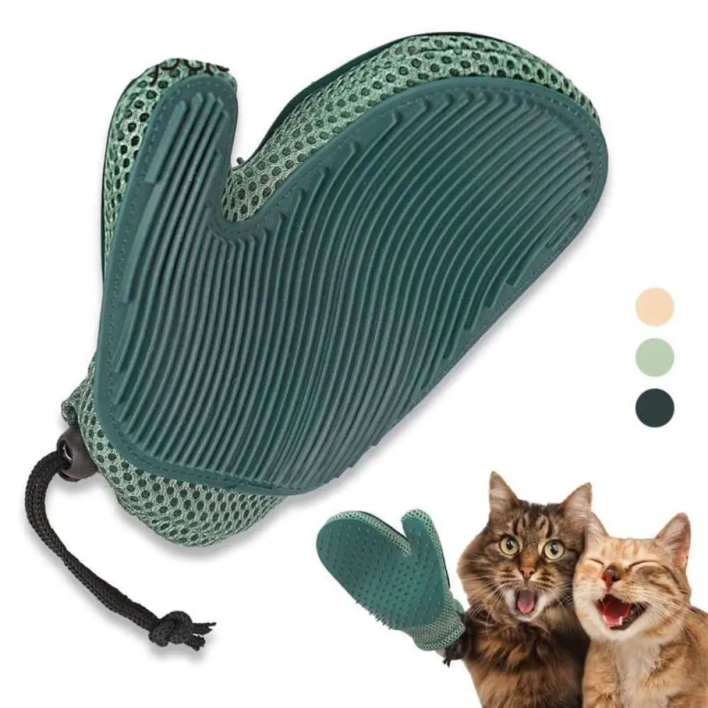 2-In-1 Durable Pet Fur Remover Efficient Hair Glove for Dog, Cat Shedding Massage - Green