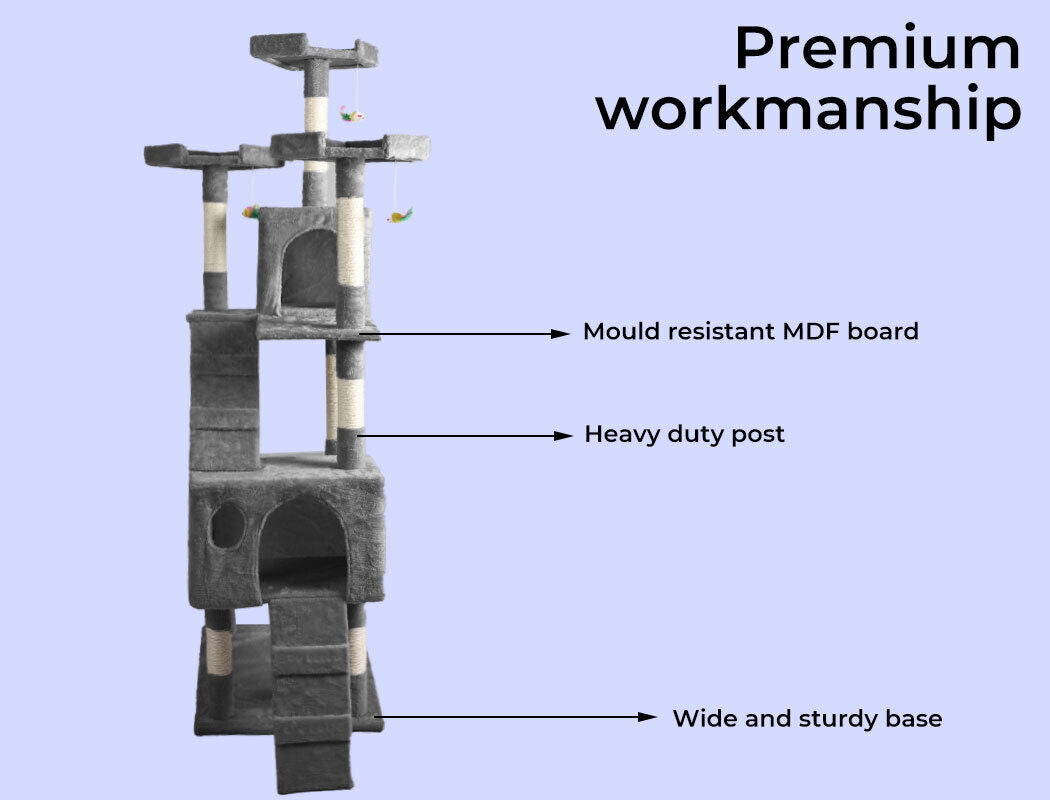 Pawz 184Cm Cat Trees Scratching Post Scratcher for Large Cats Tower House Gery
