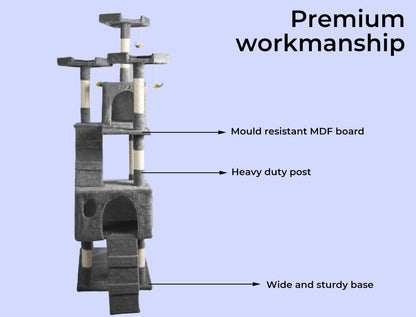 Pawz 184Cm Cat Trees Scratching Post Scratcher for Large Cats Tower House Gery