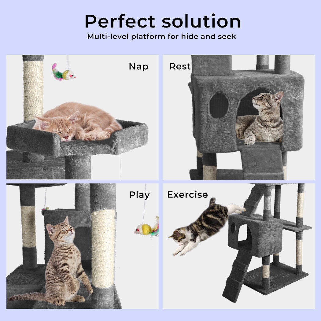 Pawz 184Cm Cat Trees Scratching Post Scratcher for Large Cats Tower House Gery